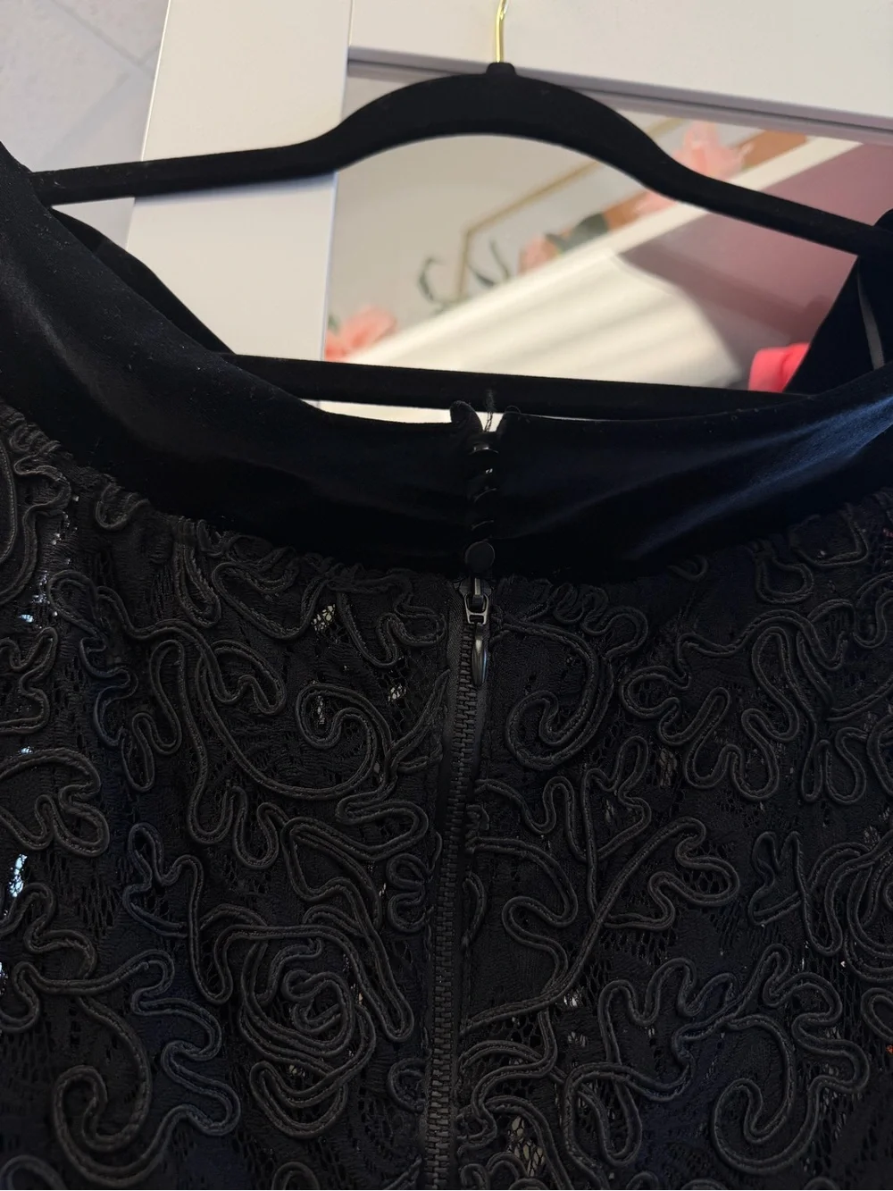 Anne Fontaine Lace Embroidered Semi Sheer Dress Velvet Collar Black Sz 38 US 4 6